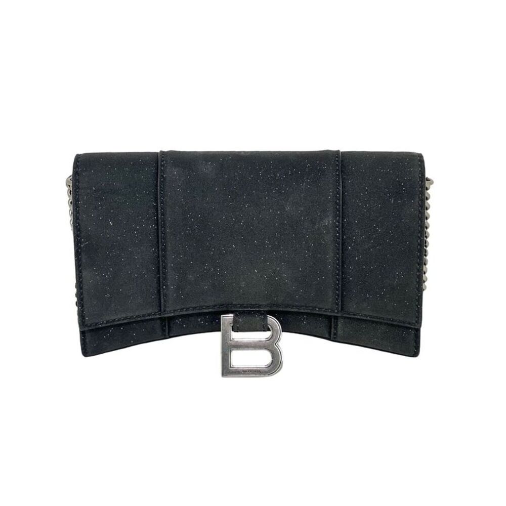 Balenciaga Hourglass Wallet On Chain Black Glitter